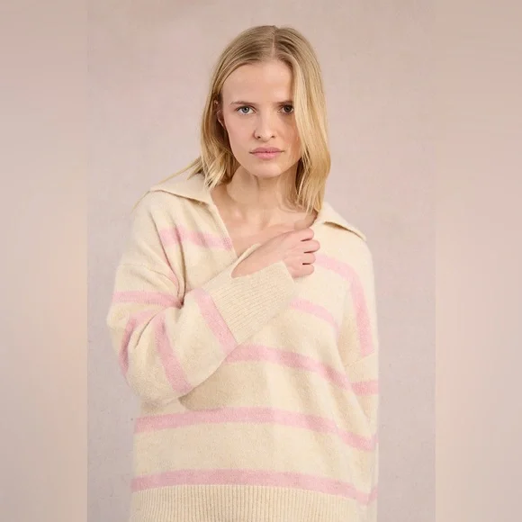 Molly Bracken Knitted V-Neck Sweater in Pink and Cream Sz S NWT - Picture 4 of 5
